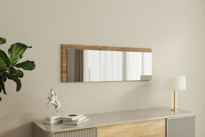 Hanah Home Espejo Flotal-e Blanco y Nogal 40x120x2.2 cm MDF Ecológico Montaje Pared